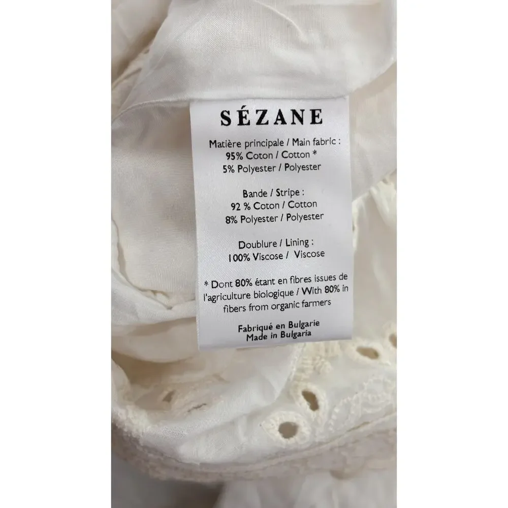 Sezane Robe Asianne Eyelet Mini Wrap Dress Womens Size 2 Ecru Cream New Flawed